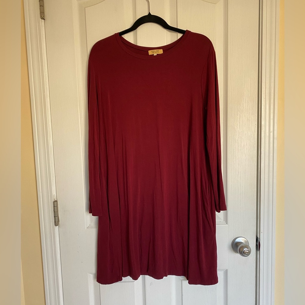 PIKO 1988 Bamboo Long Sleeve Swing A-Line Dress, Red Size Medium